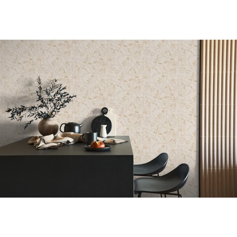 Stilvolle Menschen-Tapete Weiß mit Gold aus Pintwalls III (KG-176964)