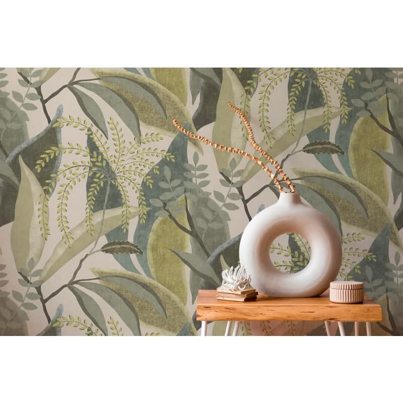 Premium Vliestapete Blätter & Zweige Grün mit Beige - Pintwalls III (KG-176973)