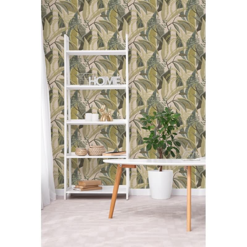 Premium Vliestapete Blätter & Zweige Grün mit Beige - Pintwalls III (KG-176973)