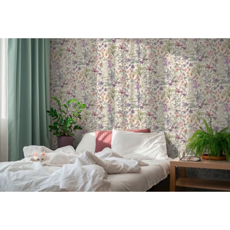 Premium Vliestapete Blumen / Floral Weiß mit Lila - Pintwalls III (KG-176980)