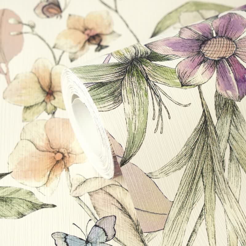 Premium Vliestapete Blumen / Floral Weiß mit Lila - Pintwalls III (KG-176980)