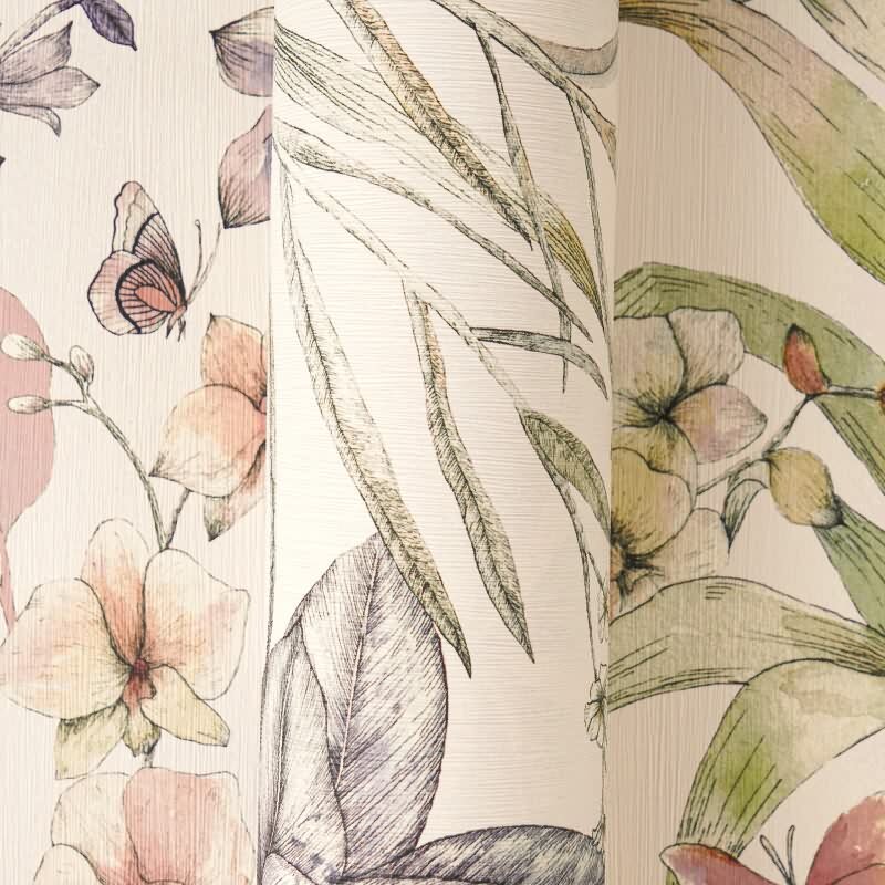 Premium Vliestapete Blumen / Floral Weiß mit Lila - Pintwalls III (KG-176980)