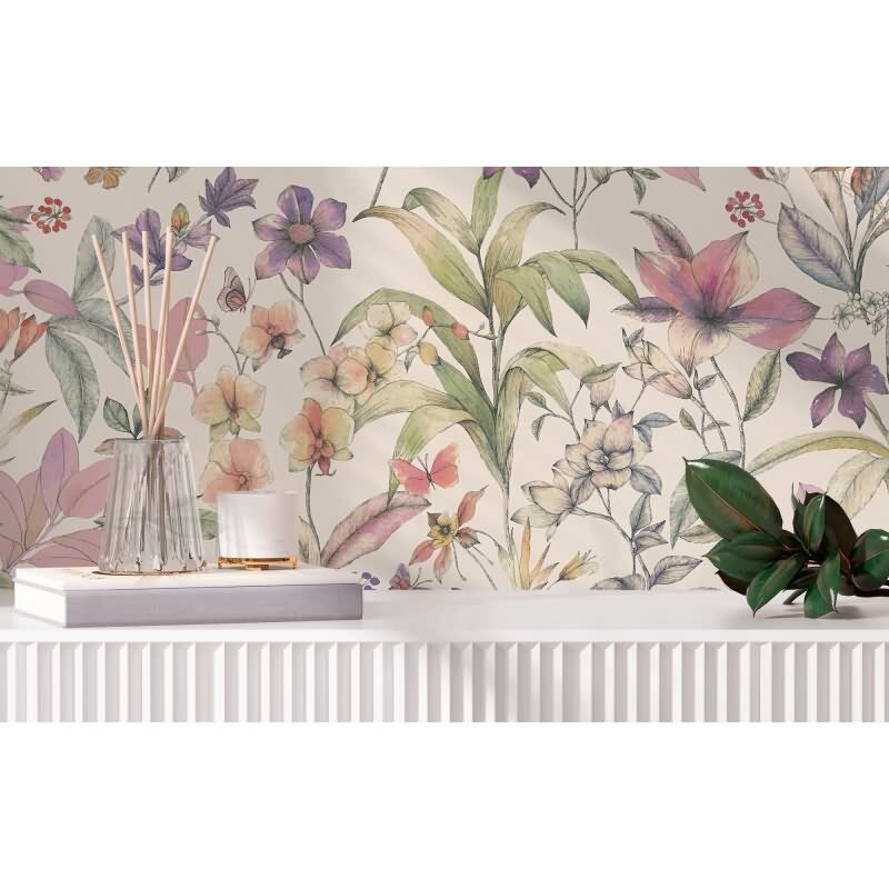 Premium Vliestapete Blumen / Floral Weiß mit Lila - Pintwalls III (KG-176980)