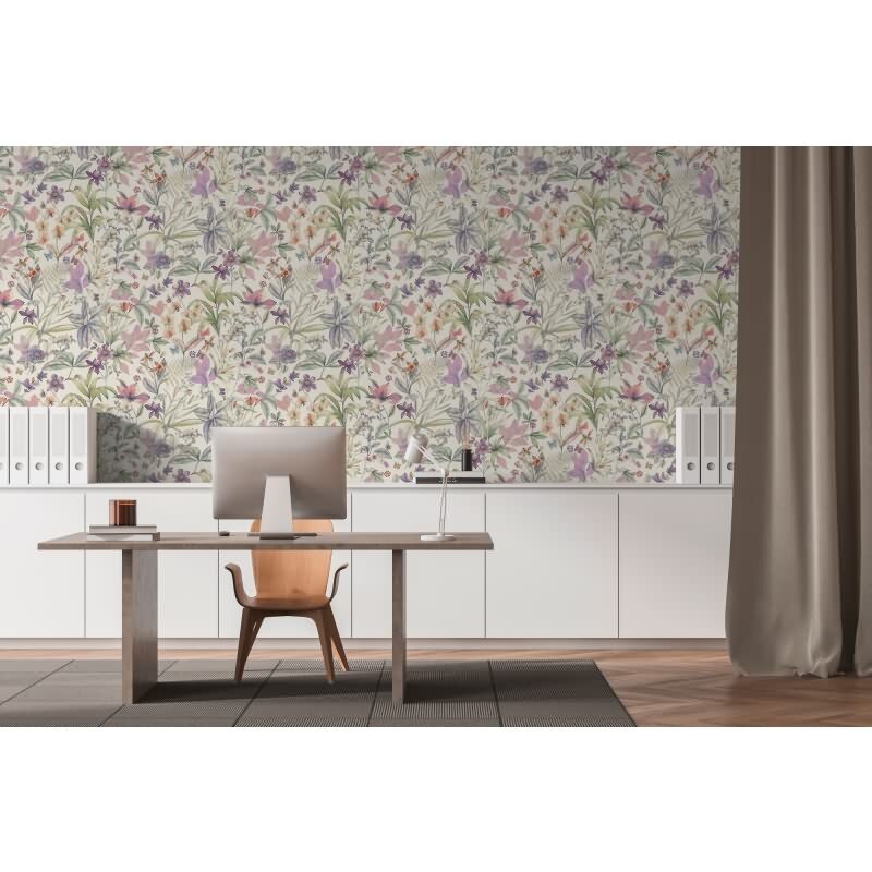 Premium Vliestapete Blumen / Floral Weiß mit Lila - Pintwalls III (KG-176980)