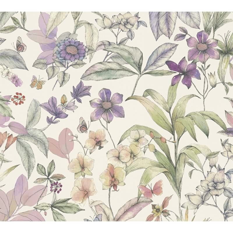Premium Vliestapete Blumen / Floral Weiß mit Lila - Pintwalls III (KG-176980)