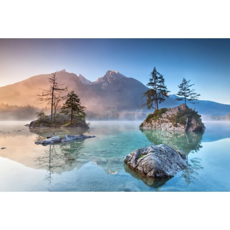 Edle Vliestapete mit Landschaft in Blau & Braun (WALL LOVE) (KG-176992)