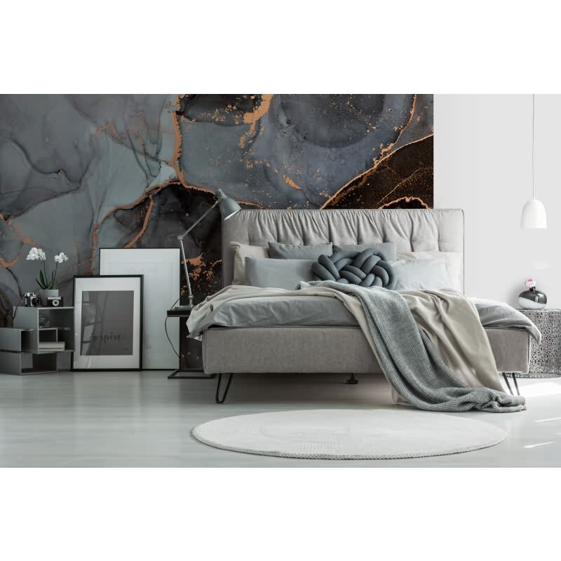 Edle Vliestapete mit Marmor in Gold & Grau (WALL LOVE) (KG-177003)