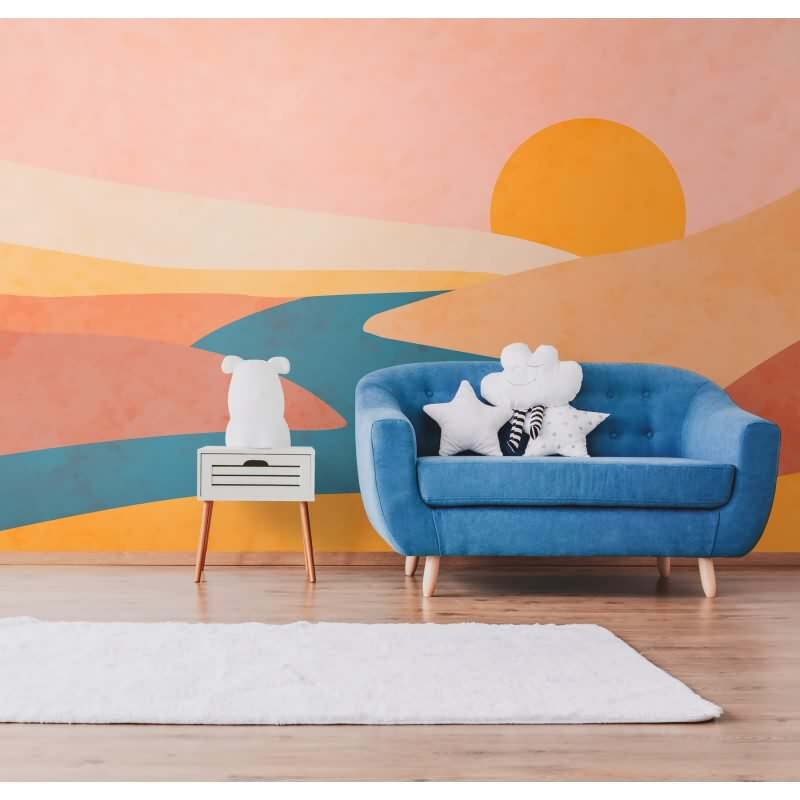 Premium Vliestapete Grafik & Geometrie Blau mit Bunt - WALL LOVE (KG-177011)