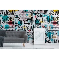 Stilvolle Text &amp; Buchstaben-Tapete Blau mit Bunt aus...