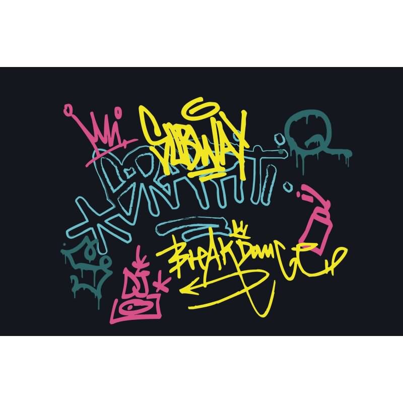 Hochwertige Vliestapete Text & Buchstaben Blau & Bunt - WALL LOVE (KG-177022)