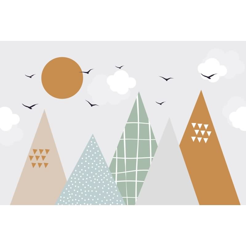 Premium Vliestapete Berge Beige mit Blau - WALL LOVE (KG-177023)