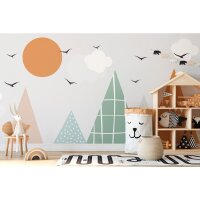 Premium Vliestapete Berge Beige mit Blau - WALL LOVE...