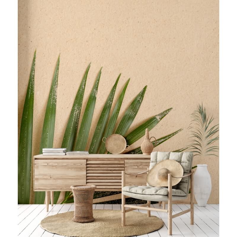 Elegante Vliestapete Beige-Blätter & Zweige - Exklusiv WALL LOVE (KG-177028)