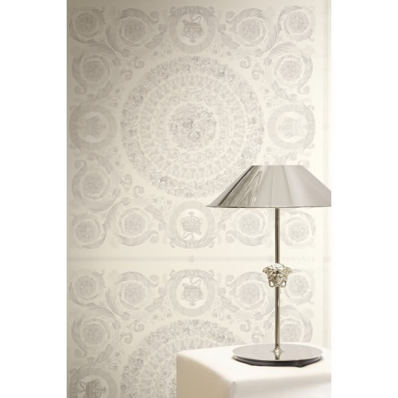Stilvolle Art Déco-Tapete Weiß mit Grau aus Versace 6 (KG-177052)