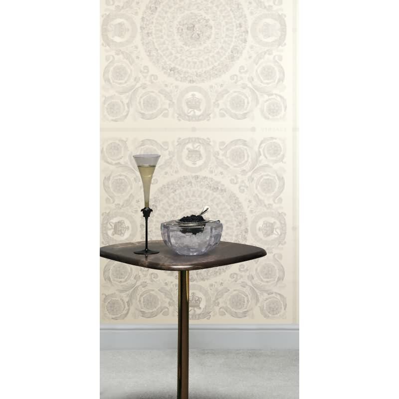 Stilvolle Art Déco-Tapete Weiß mit Grau aus Versace 6 (KG-177052)