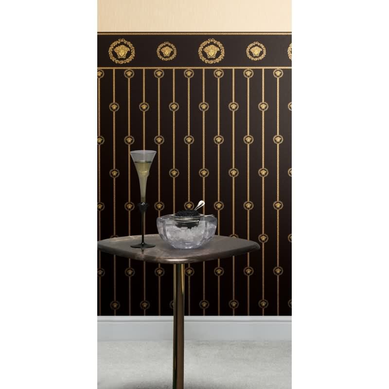 Premium Vliestapete Art Déco Schwarz mit Gold - Versace 6 (KG-177055)