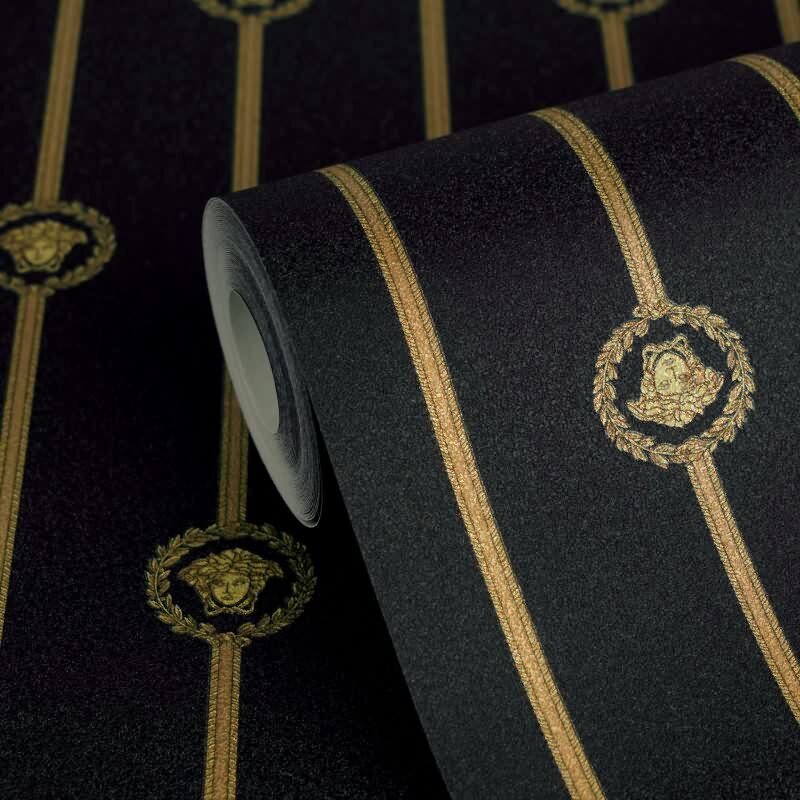 Edle Vliestapete mit Art Déco in Schwarz & Gold (Versace 6) (KG-177057)