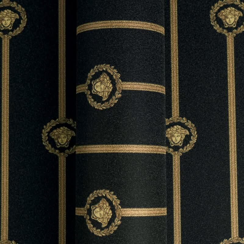 Edle Vliestapete mit Art Déco in Schwarz & Gold (Versace 6) (KG-177057)