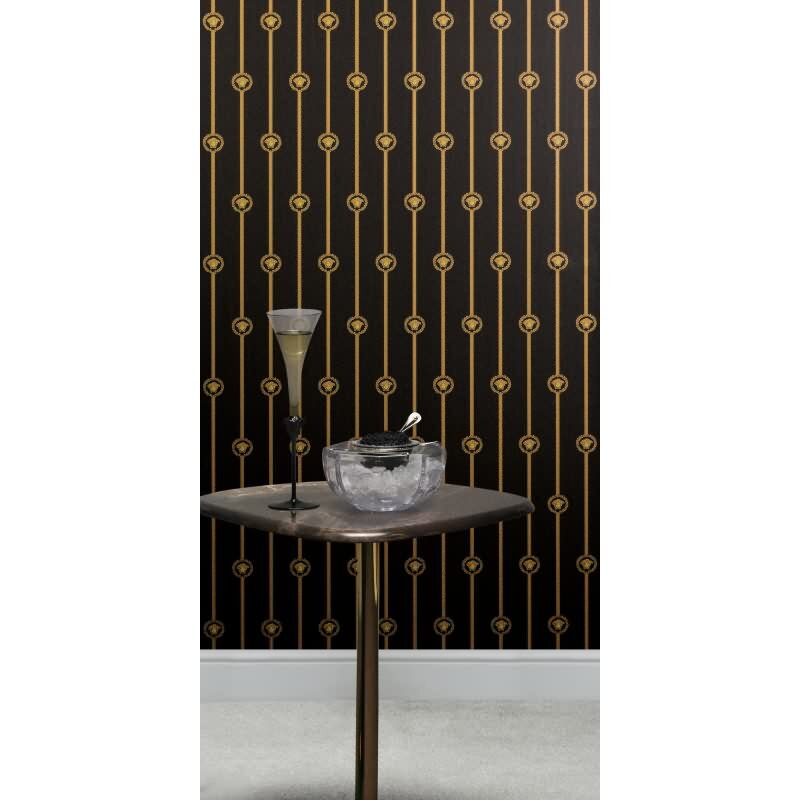 Edle Vliestapete mit Art Déco in Schwarz & Gold (Versace 6) (KG-177057)