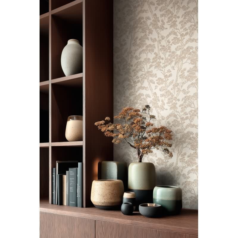 Stilvolle Botanical & Dschungel-Tapete Beige mit Weiß aus Vibes & Styles (KG-177079)