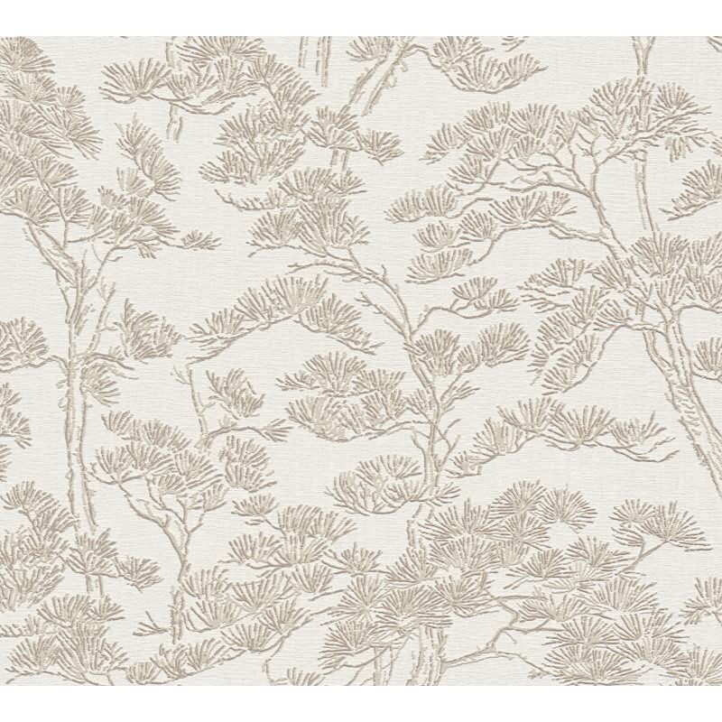 Stilvolle Botanical & Dschungel-Tapete Beige mit Weiß aus Vibes & Styles (KG-177079)