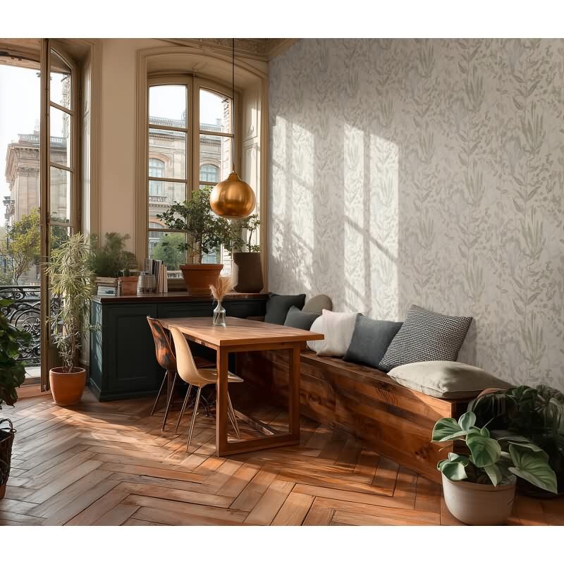 Premium Vliestapete Botanical & Dschungel Beige mit Grau - Vibes & Styles (KG-177092)