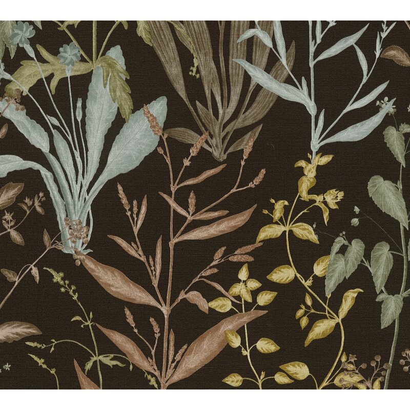 Botanical & Dschungel Vliestapete in Schwarz & Grün - Vibes & Styles von livingwalls (KG-177095)