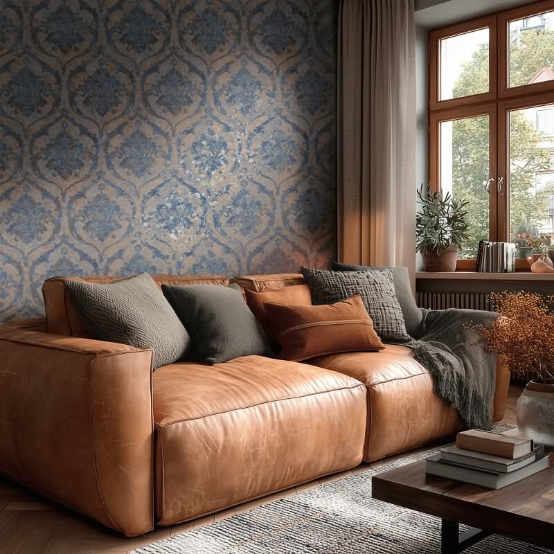Stilvolle Barock & Ornament-Tapete Blau mit Braun aus Vibes & Styles (KG-177102)
