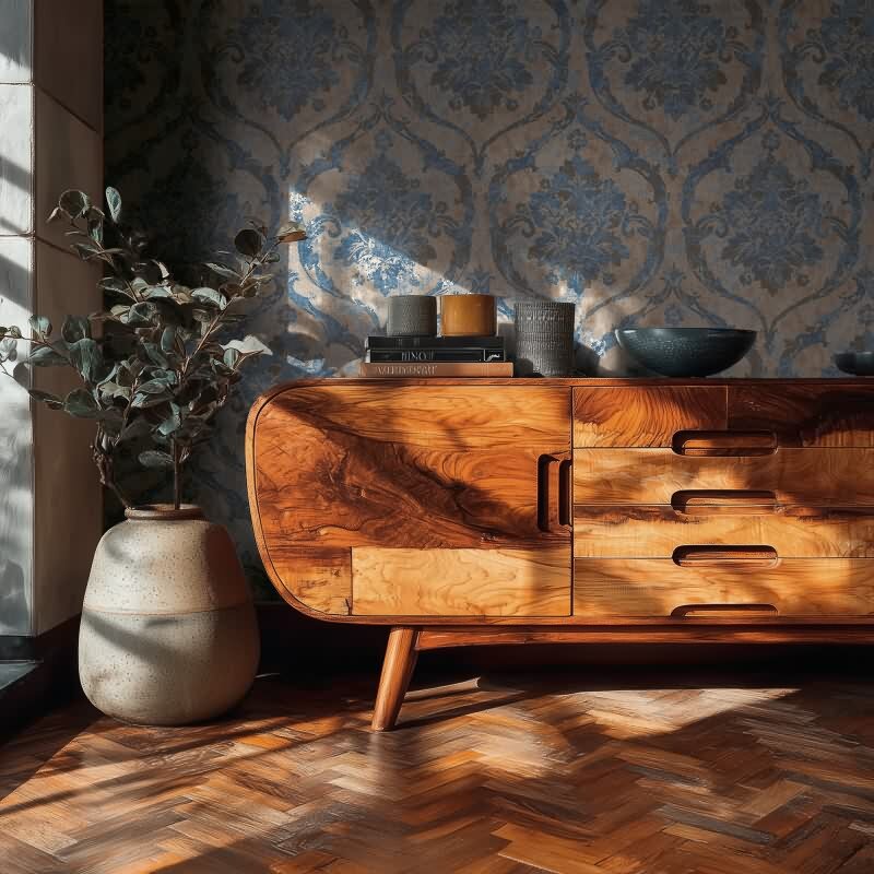 Stilvolle Barock & Ornament-Tapete Blau mit Braun aus Vibes & Styles (KG-177102)