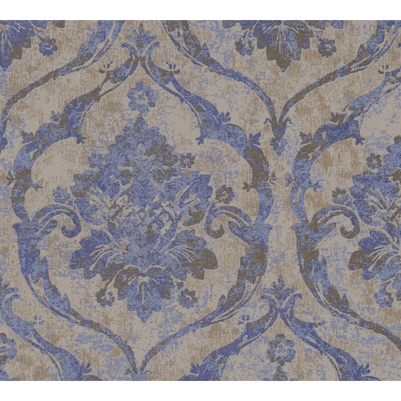 Stilvolle Barock & Ornament-Tapete Blau mit Braun aus Vibes & Styles (KG-177102)