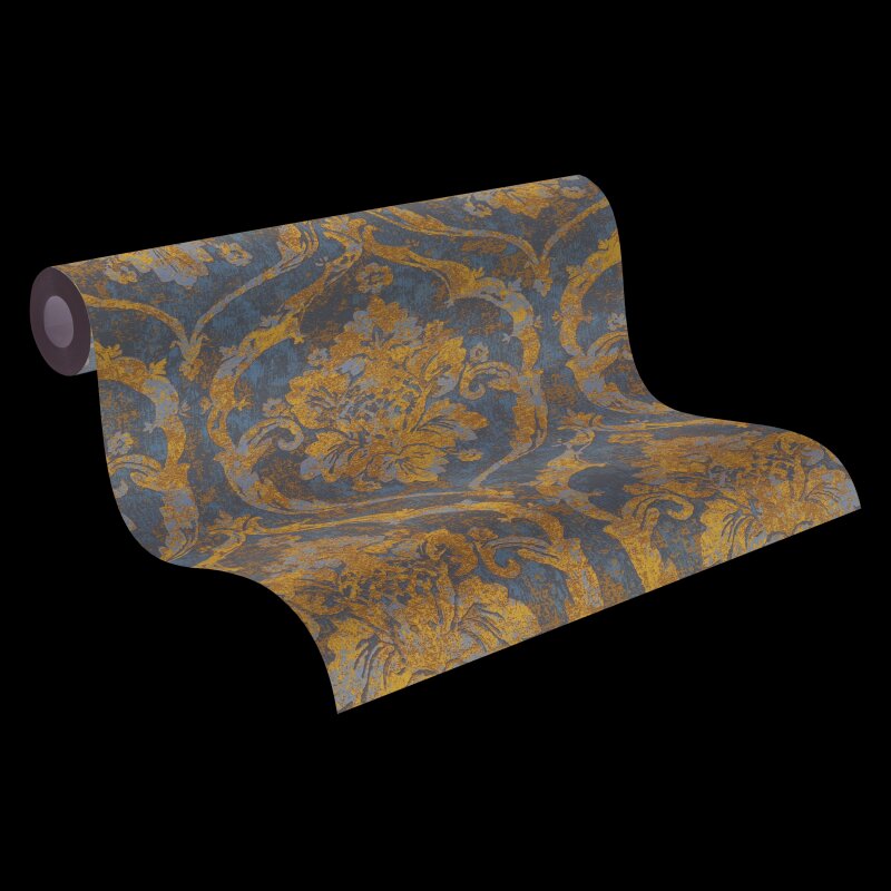 Stilvolle Barock & Ornament-Tapete Blau mit Braun aus Vibes & Styles (KG-177102)