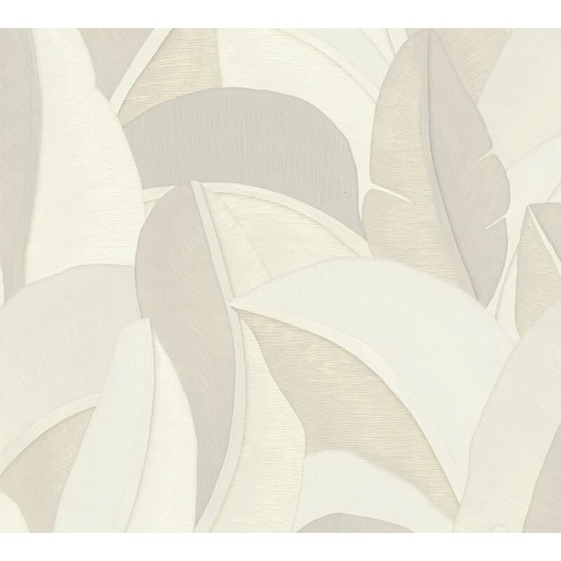 Edle Vliestapete mit Botanical & Dschungel in Beige & Weiß (Vibes & Styles) (KG-177110)