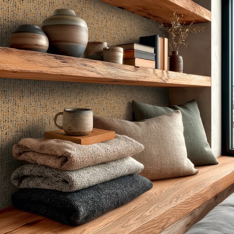 Orange Stoff & Geflecht-Design Vliestapete - Vibes & Styles Kollektion (KG-177112)