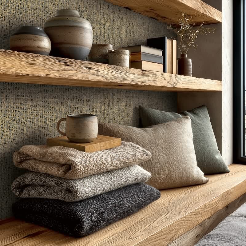 Premium Vliestapete Stoff & Geflecht Braun mit Grau - Vibes & Styles (KG-177115)