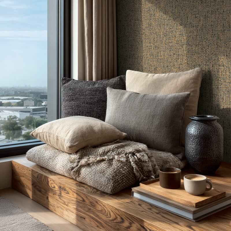 Premium Vliestapete Stoff & Geflecht Braun mit Grau - Vibes & Styles (KG-177115)