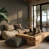 Premium Vliestapete Stoff &amp; Geflecht Braun mit Grau -...