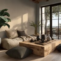 Stoff &amp; Geflecht-Muster Vliestapete im Beige-Ton -...