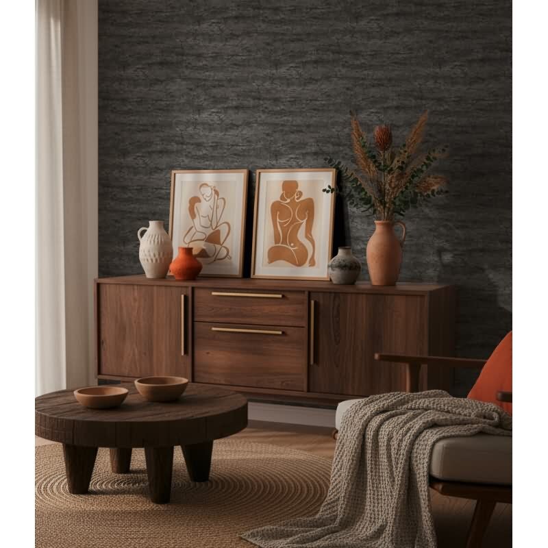 Elegante Vliestapete Schwarz-Stein - Exklusiv Vibes & Styles (KG-177124)