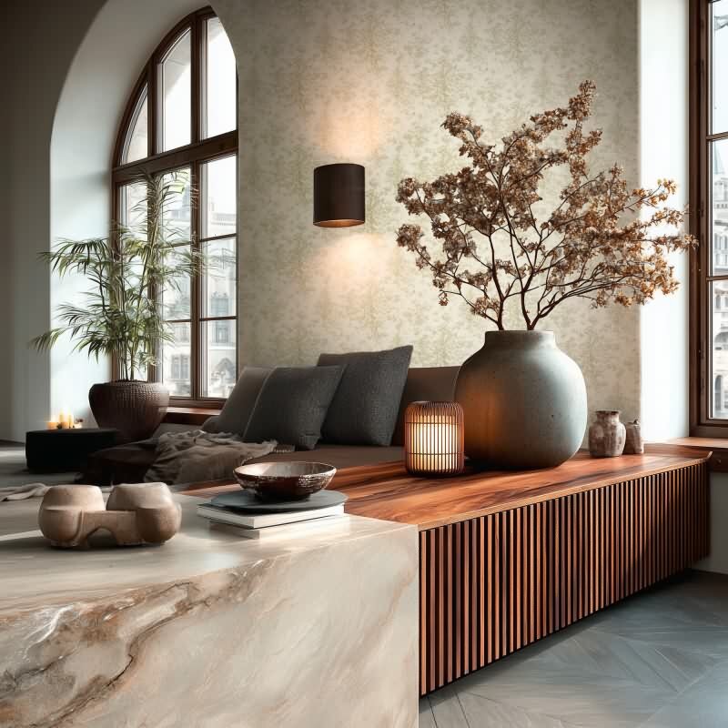 Edle Vliestapete mit Grafik & Geometrie in Beige & Grün (Vibes & Styles) (KG-177132)