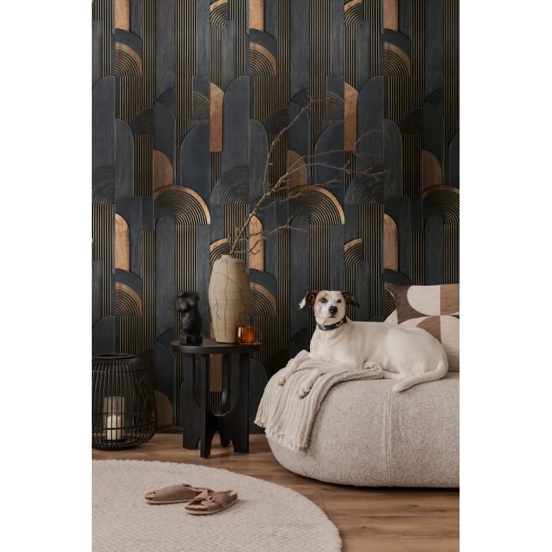 Edle Vliestapete mit Grafik & Geometrie in Schwarz & Braun (Vibes & Styles) (KG-177149)