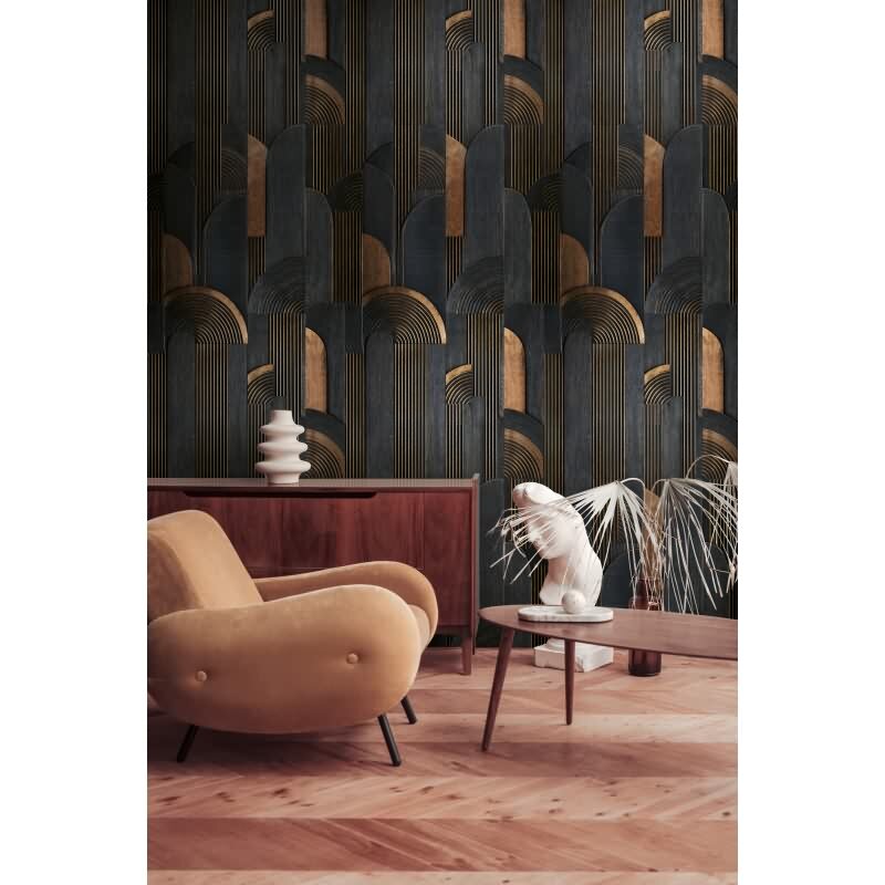 Edle Vliestapete mit Grafik & Geometrie in Schwarz & Braun (Vibes & Styles) (KG-177149)