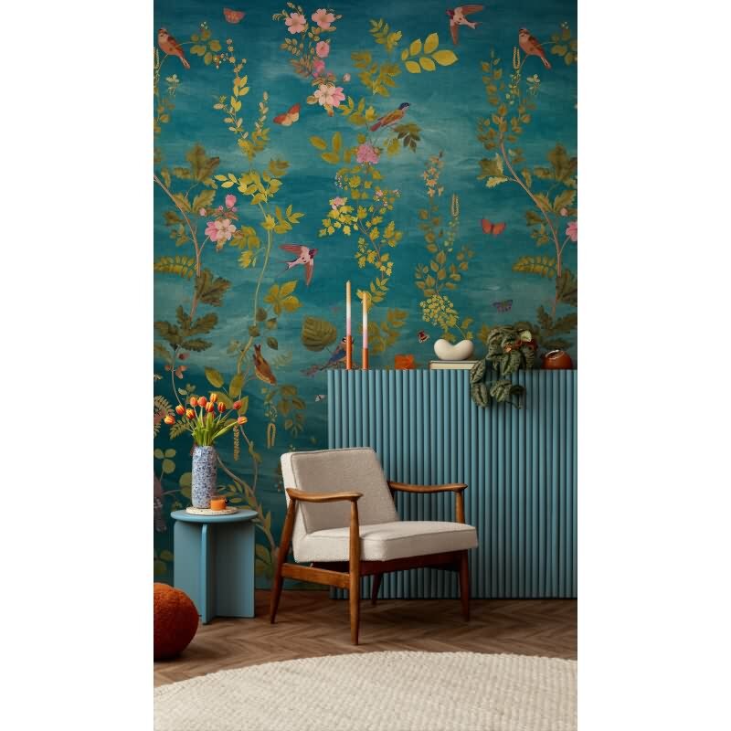 livingwallss Vibes & Styles: Vliestapete mit Blätter & Zweige-Design in Blau (KG-177150)