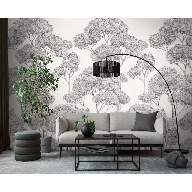 Stilvolle Bäume & Wald-Tapete Grau mit Schwarz aus Vibes & Styles (KG-177154)