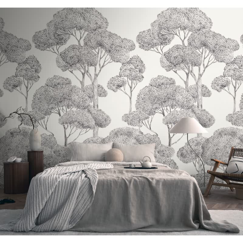 Stilvolle Bäume & Wald-Tapete Grau mit Schwarz aus Vibes & Styles (KG-177154)