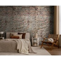 Hochwertige Vliestapete Stein Grau &amp; Rot - Vibes...