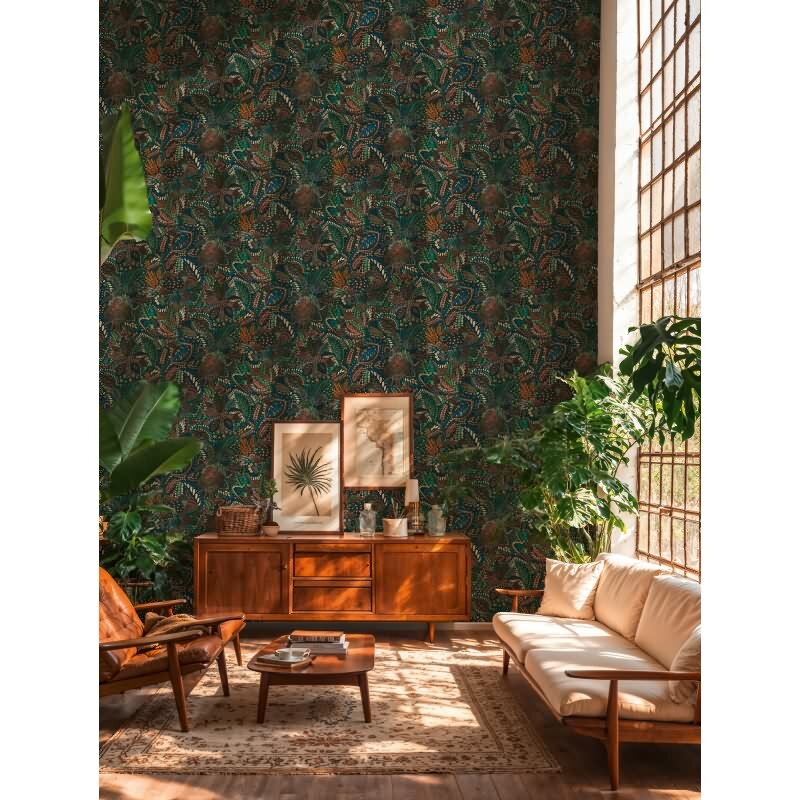 Hochwertige Vliestapete Blätter & Zweige Blau & Grün - Cuba II (KG-177167)