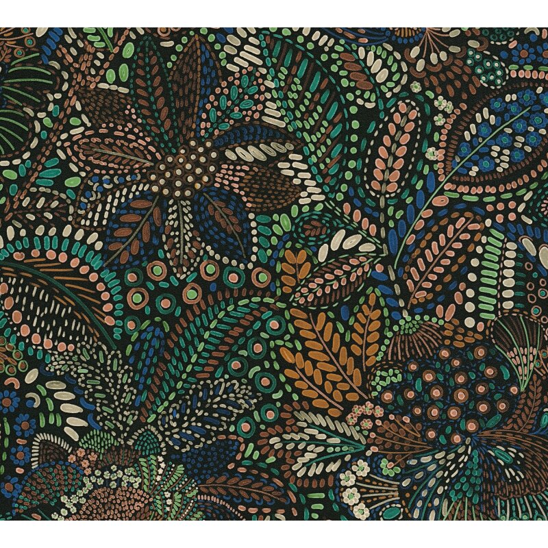 Hochwertige Vliestapete Blätter & Zweige Blau & Grün - Cuba II (KG-177167)