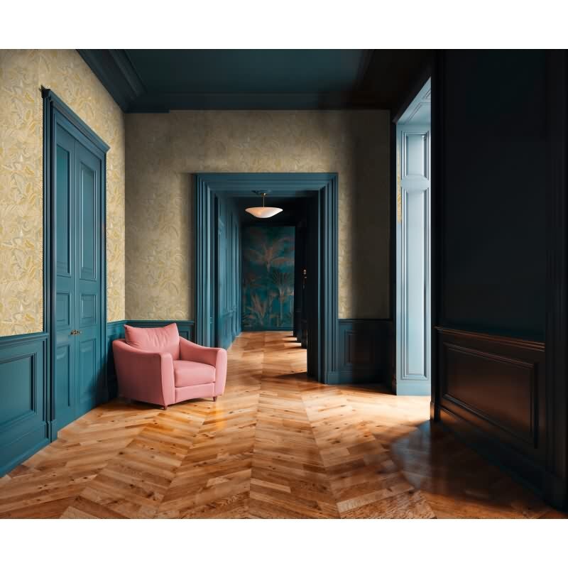 Stilvolle Blätter & Zweige-Tapete Beige mit Grün aus Cuba II (KG-177168)