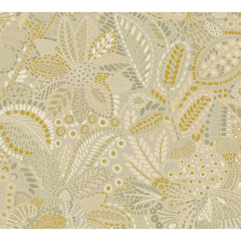 Stilvolle Blätter & Zweige-Tapete Beige mit Grün aus Cuba II (KG-177168)