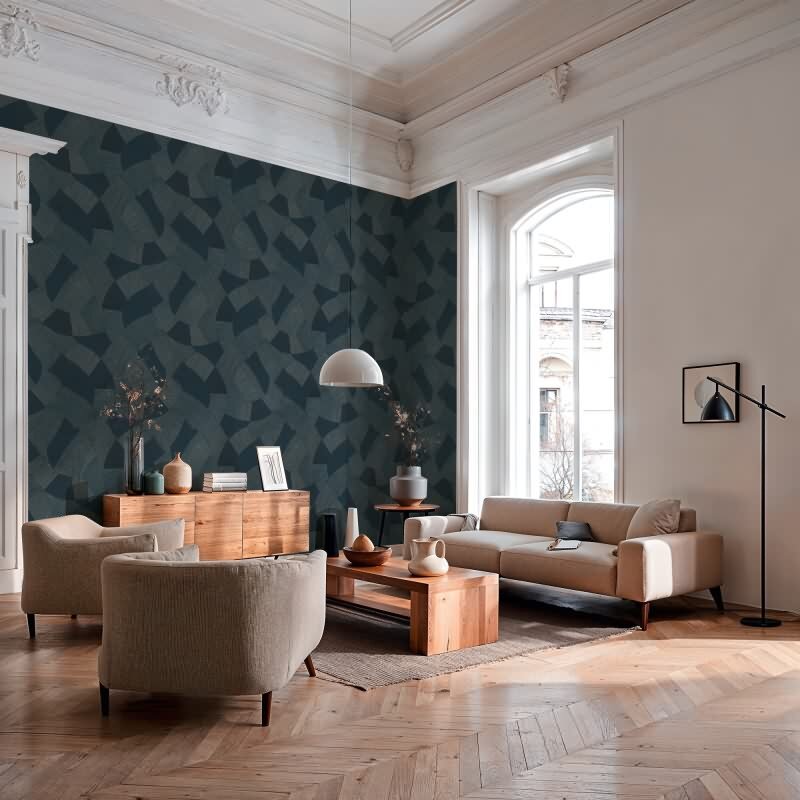 Edle Vliestapete mit Muster in Blau & Beige (Cuba II) (KG-177172)